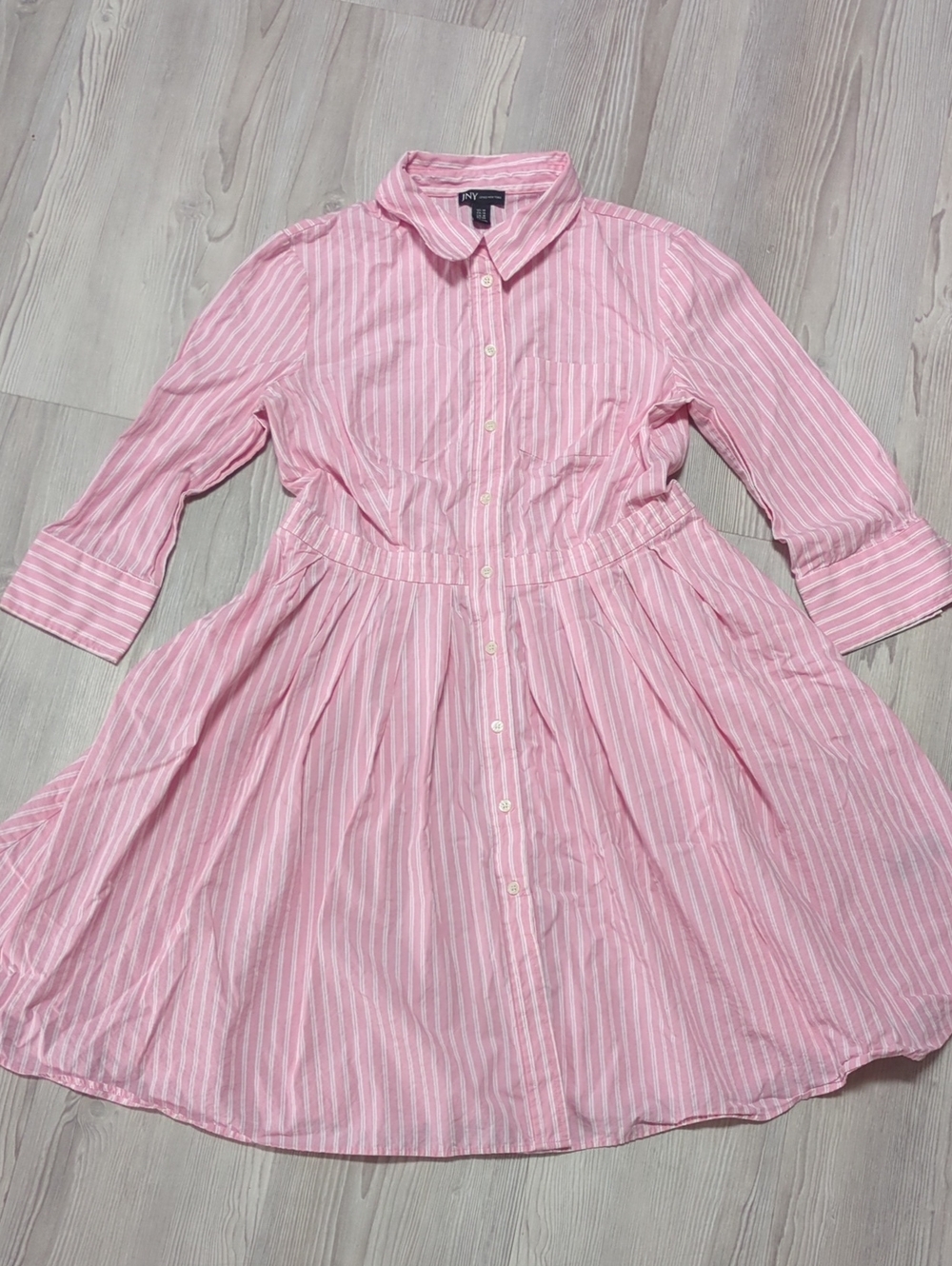 JNY Jones New York Pink Striped Cotton Fit & Flare Shirt Dress 14